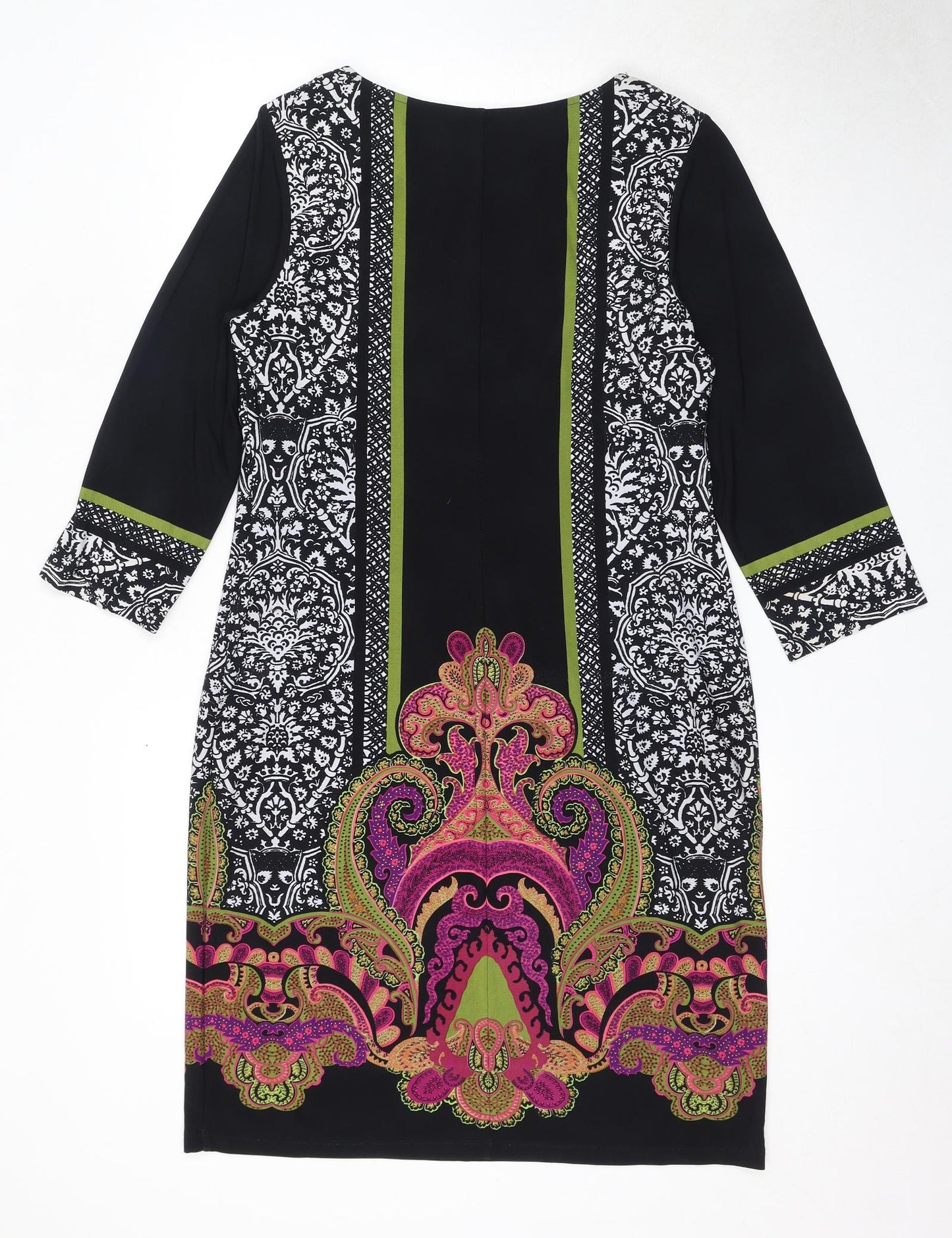 Ronni Nicole Womens Black Geometric Polyester A-Line Size 14 Round Neck Pullover