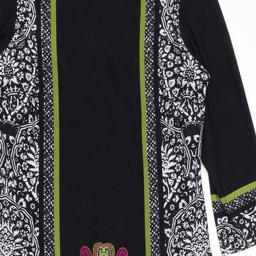 Ronni Nicole Womens Black Geometric Polyester A-Line Size 14 Round Neck Pullover
