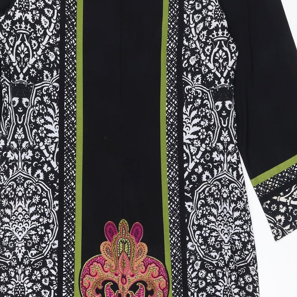 Ronni Nicole Womens Black Geometric Polyester A-Line Size 14 Round Neck Pullover