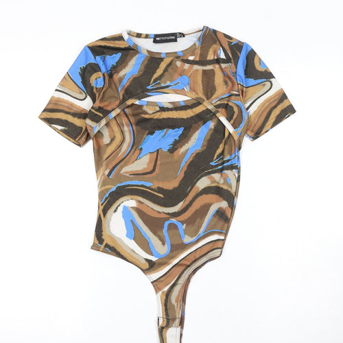 PRETTYLITTLETHING Womens Brown Geometric Polyester Bodysuit One-Piece Size 6 Pullover