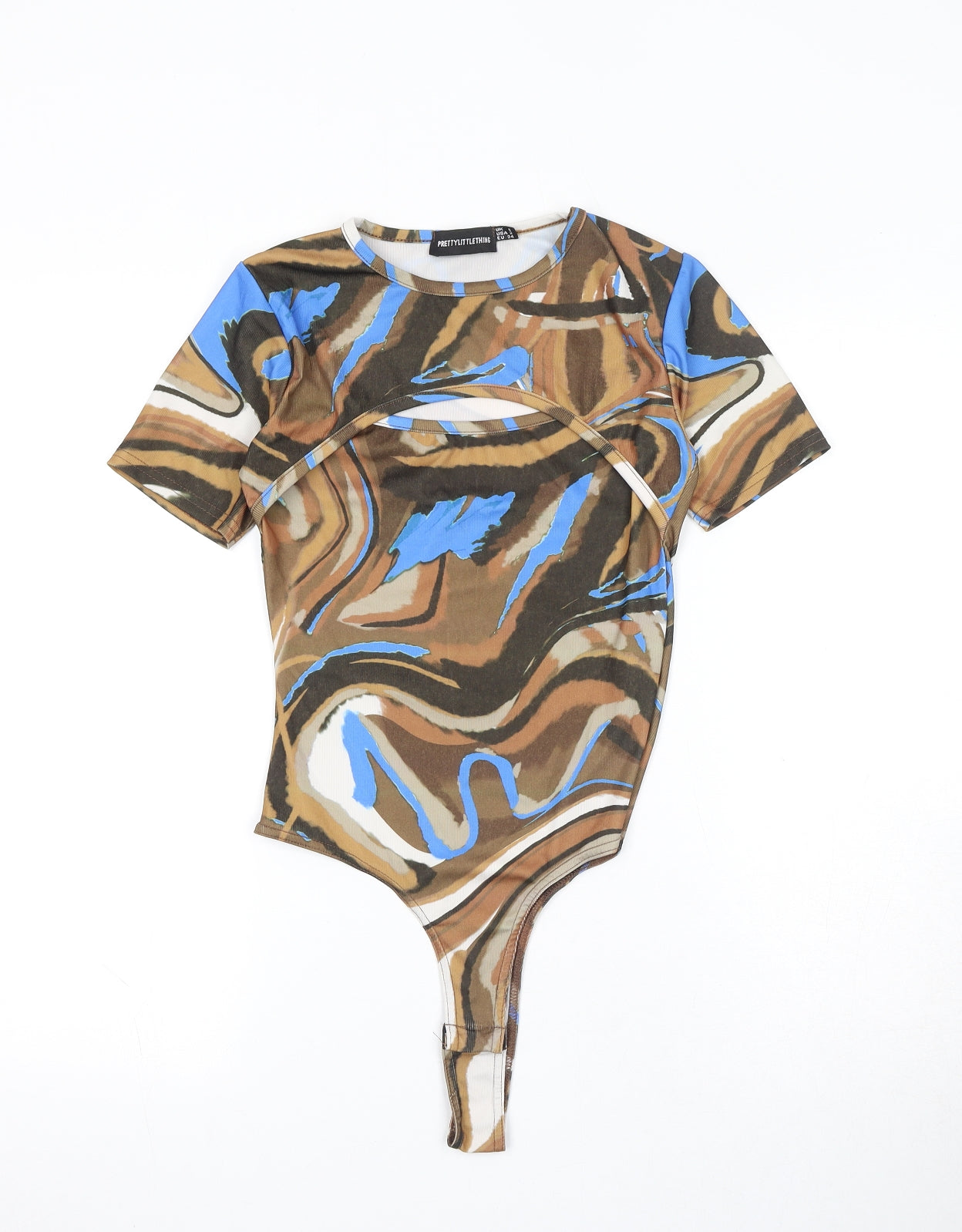 PRETTYLITTLETHING Womens Brown Geometric Polyester Bodysuit One-Piece Size 6 Pullover