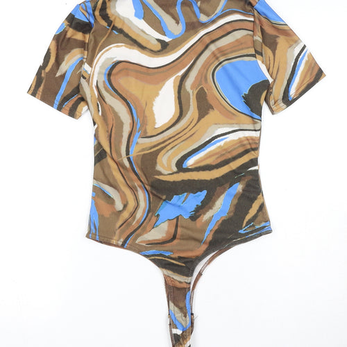 PRETTYLITTLETHING Womens Brown Geometric Polyester Bodysuit One-Piece Size 6 Pullover