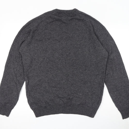 Marks and Spencer Mens Grey V-Neck Wool Pullover Jumper Size M Long Sleeve