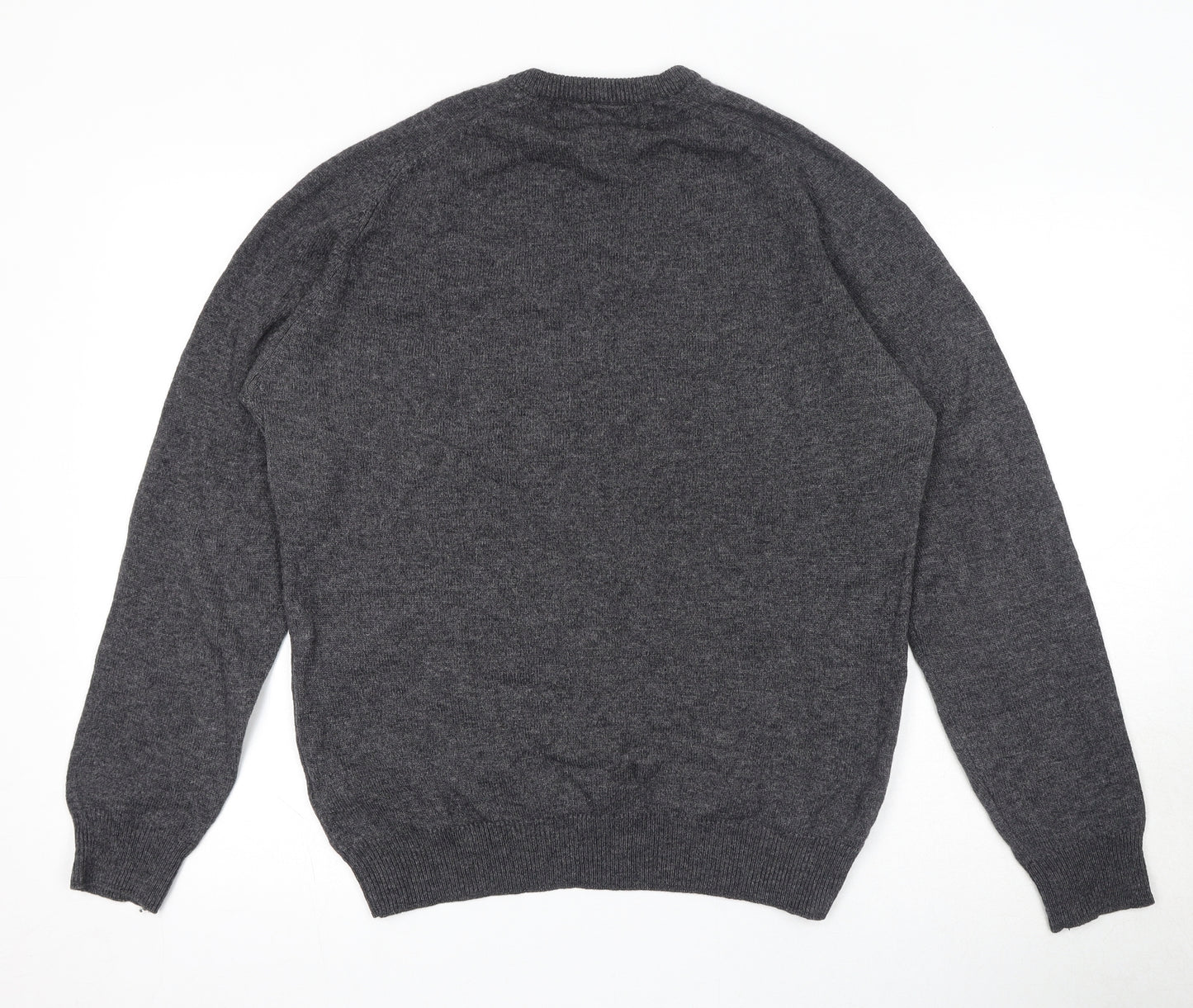 Marks and Spencer Mens Grey V-Neck Wool Pullover Jumper Size M Long Sleeve