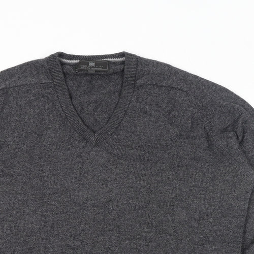 Marks and Spencer Mens Grey V-Neck Wool Pullover Jumper Size M Long Sleeve