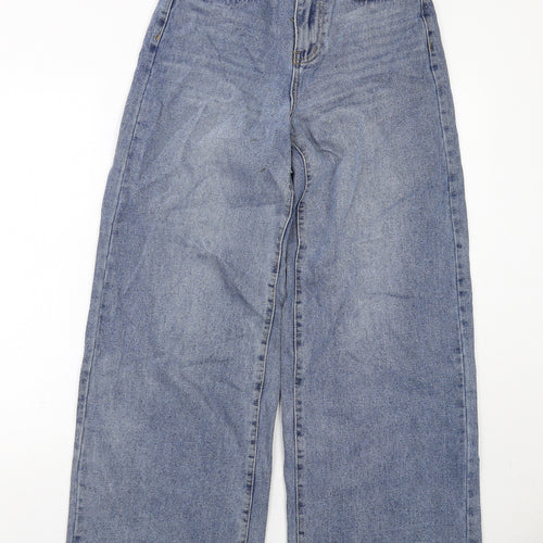 Nasty Gal Womens Blue Cotton Wide-Leg Jeans Size 6 Regular Zip