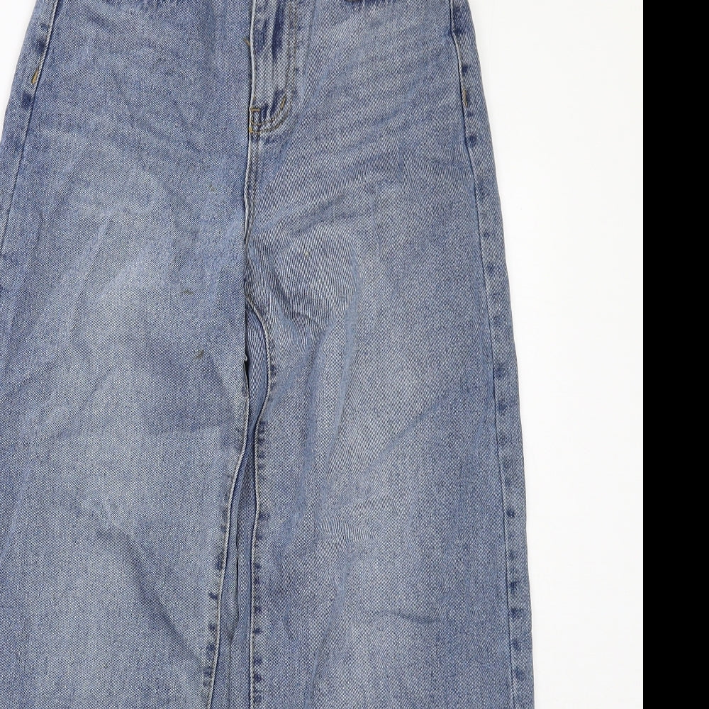 Nasty Gal Womens Blue Cotton Wide-Leg Jeans Size 6 Regular Zip