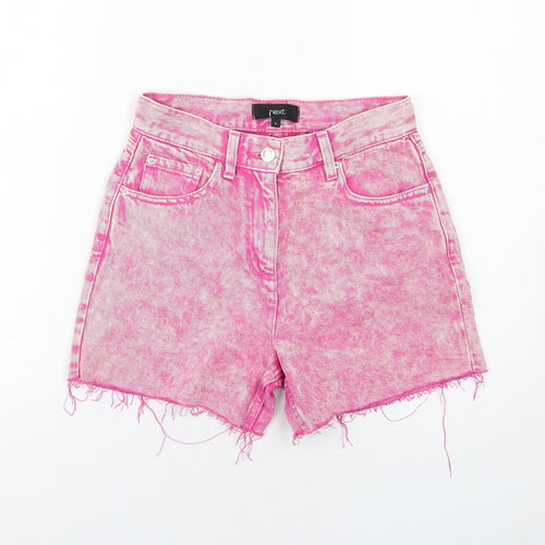 NEXT Womens Pink Cotton Cut-Off Shorts Size 6 Regular Zip
