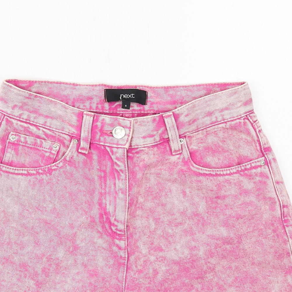 NEXT Womens Pink Cotton Cut-Off Shorts Size 6 Regular Zip