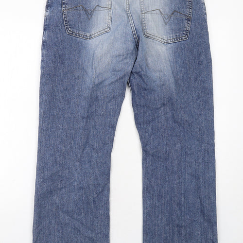 River Island Mens Blue Cotton Straight Jeans Size 34 in Regular Button