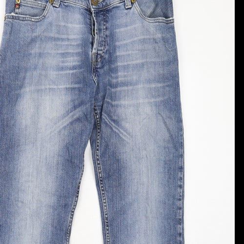 River Island Mens Blue Cotton Straight Jeans Size 34 in Regular Button