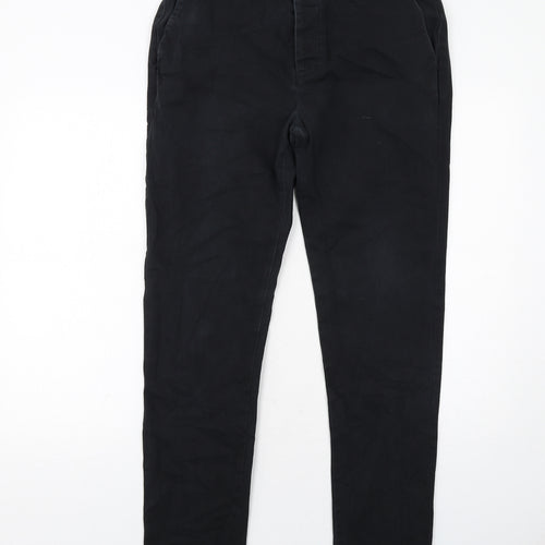 Topman Mens Black Cotton Chino Trousers Size 34 in L32 in Regular Button