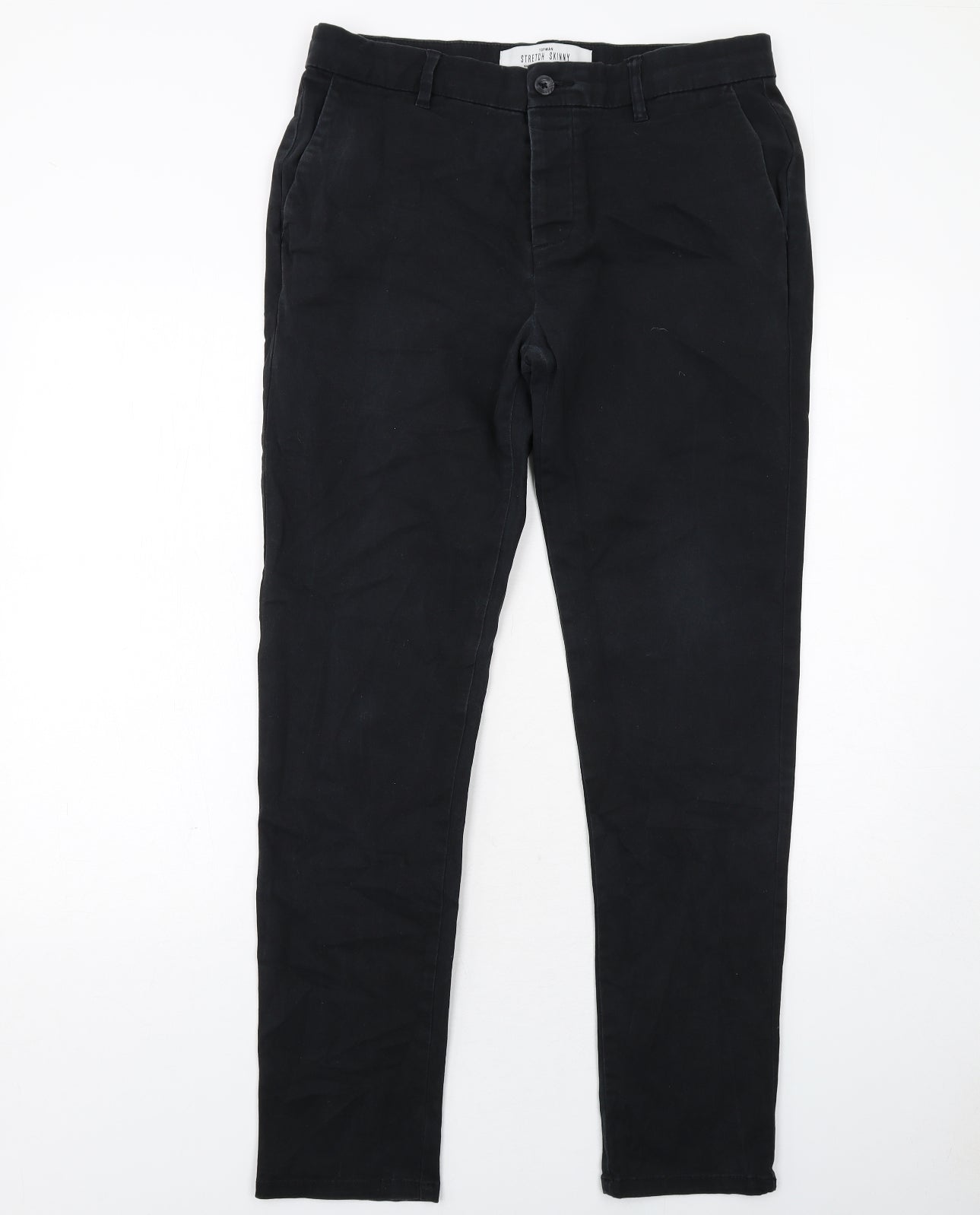 Topman Mens Black Cotton Chino Trousers Size 34 in L32 in Regular Button