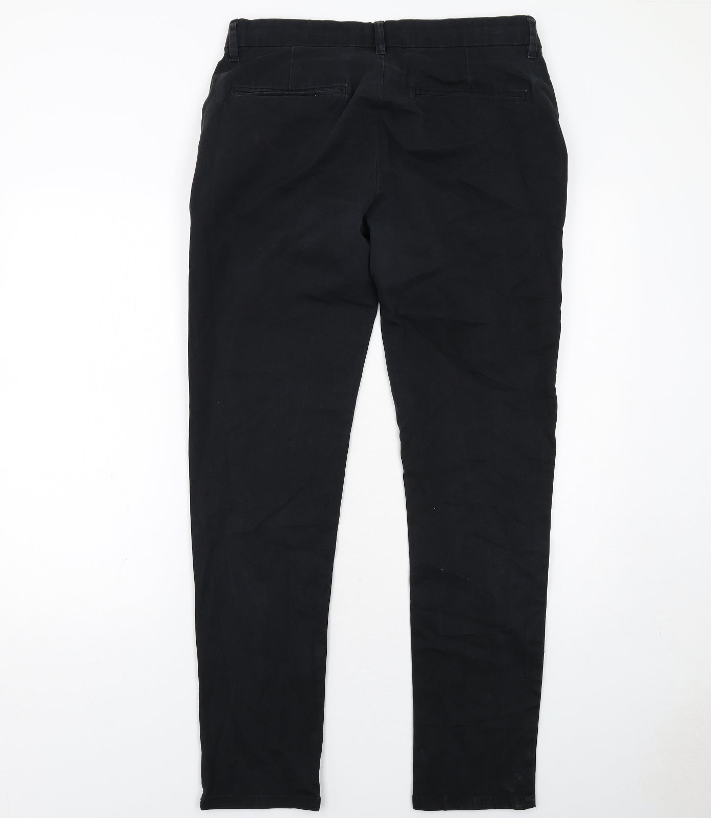 Topman Mens Black Cotton Chino Trousers Size 34 in L32 in Regular Button