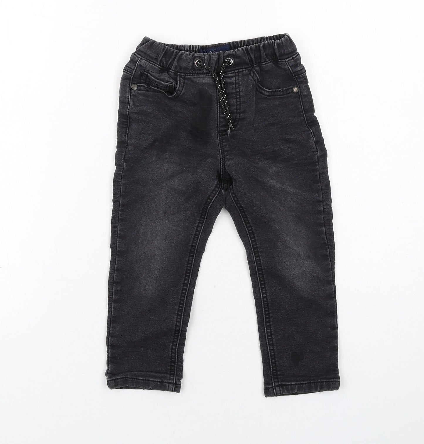 NEXT Boys Black Cotton Skinny Jeans Size 2-3 Years Regular Drawstring