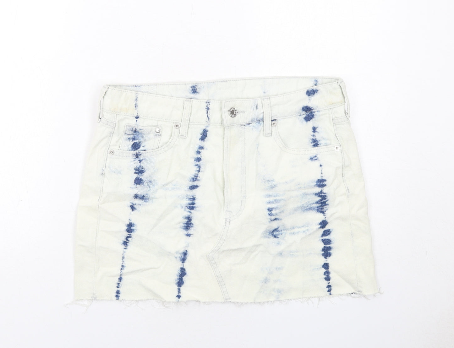 H&M Womens White Geometric Cotton A-Line Skirt Size S Zip - Tie Dye Pattern