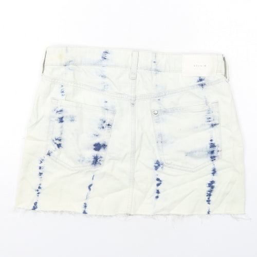 H&M Womens White Geometric Cotton A-Line Skirt Size S Zip - Tie Dye Pattern