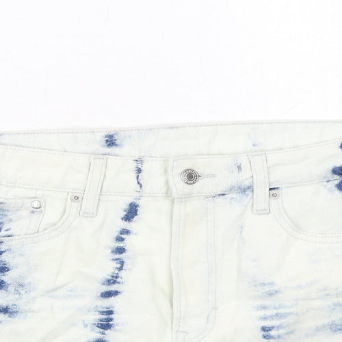 H&M Womens White Geometric Cotton A-Line Skirt Size S Zip - Tie Dye Pattern