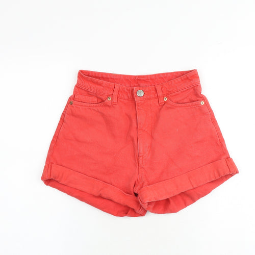 Monki Womens Red 100% Cotton Mom Shorts Size 25 in Extra-Slim Zip