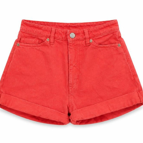 Monki Womens Red 100% Cotton Mom Shorts Size 25 in Extra-Slim Zip