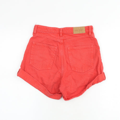Monki Womens Red 100% Cotton Mom Shorts Size 25 in Extra-Slim Zip