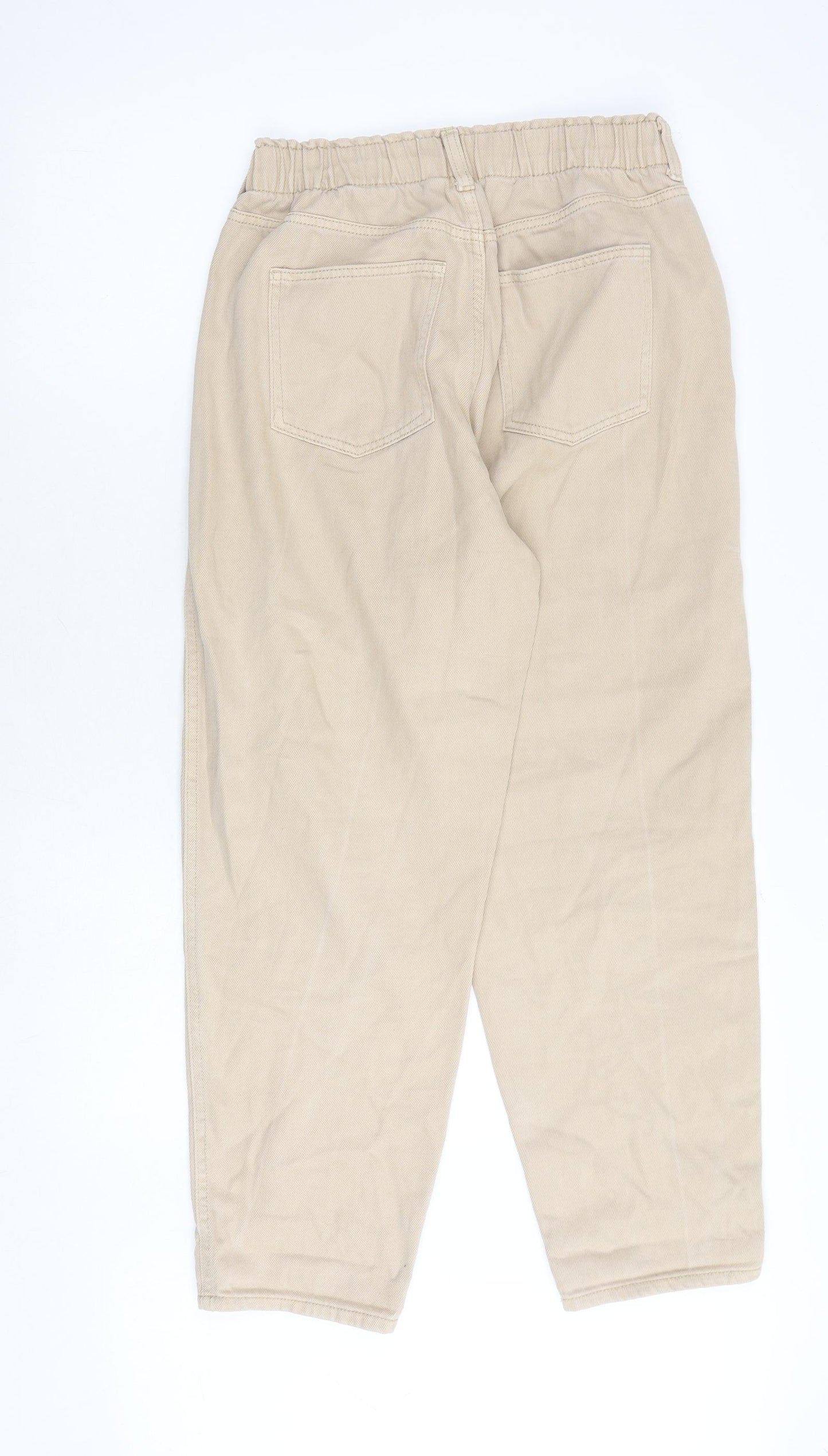 H&M Womens Beige Cotton Tapered Jeans Size 10 Regular Zip