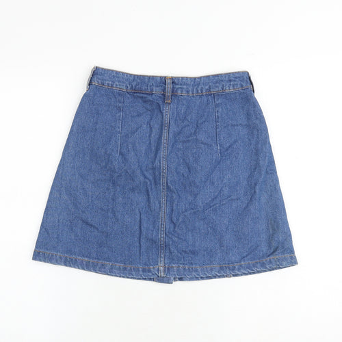 H&M Womens Blue Cotton A-Line Skirt Size 6 Button