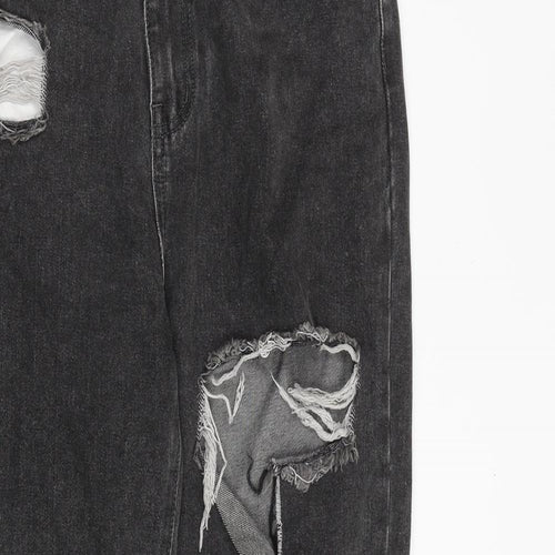 PRETTYLITTLETHING Womens Grey Cotton Mom Jeans Size 12 Regular Zip