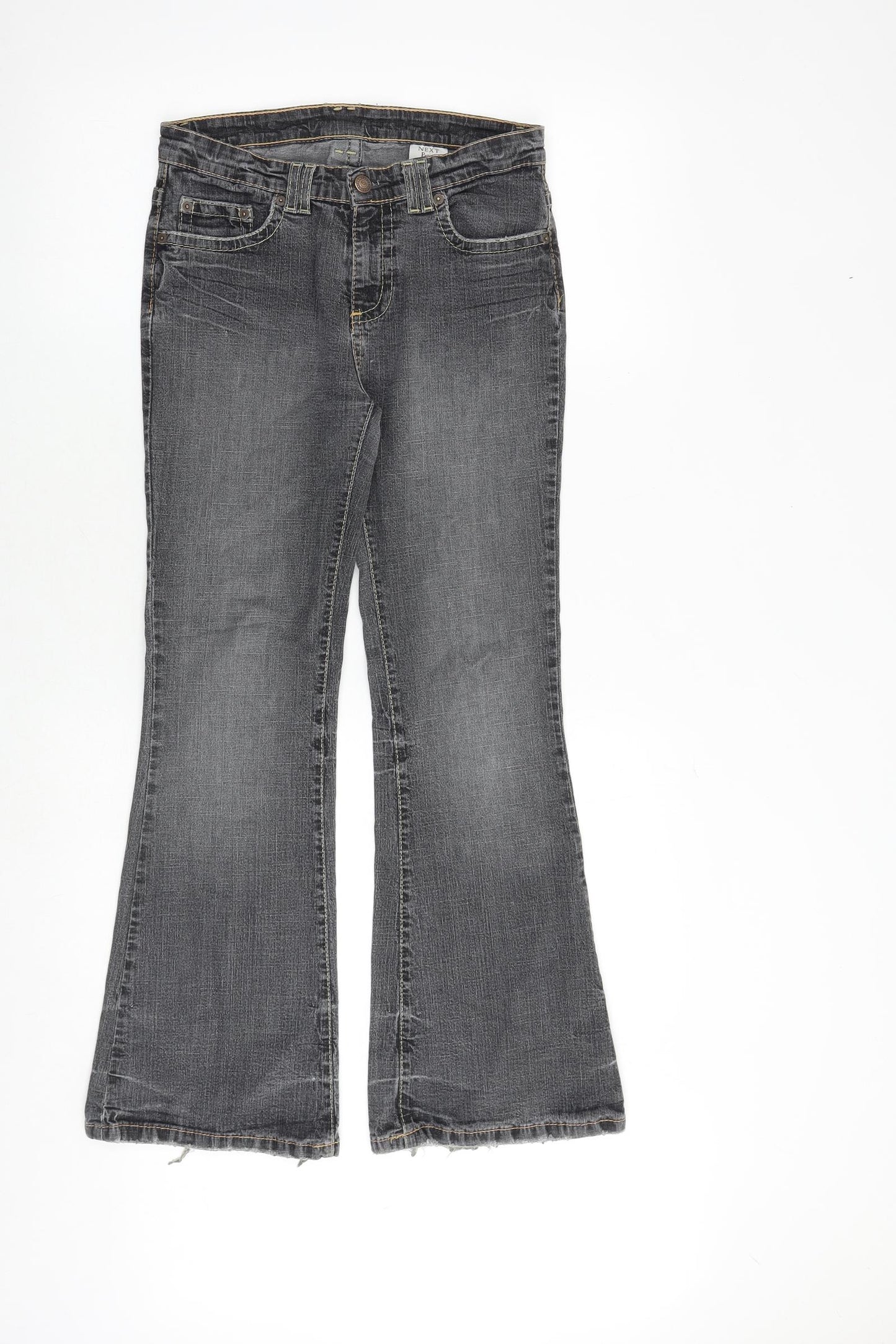 NEXT Womens Grey Cotton Flared Jeans Size 8 Regular Zip