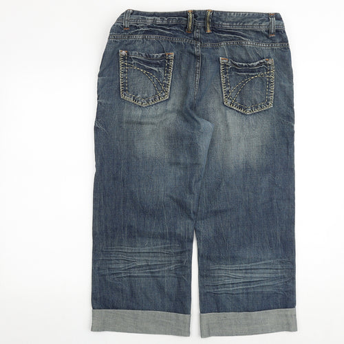 NEXT Womens Blue Cotton Wide-Leg Jeans Size 14 Regular Zip