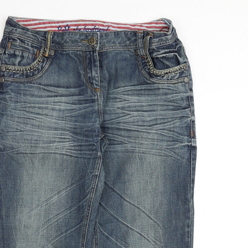 NEXT Womens Blue Cotton Wide-Leg Jeans Size 14 Regular Zip