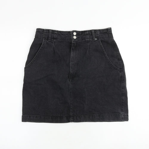 Topshop Womens Black Cotton A-Line Skirt Size 10 Zip