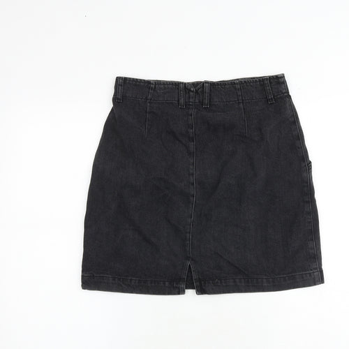 Topshop Womens Black Cotton A-Line Skirt Size 10 Zip