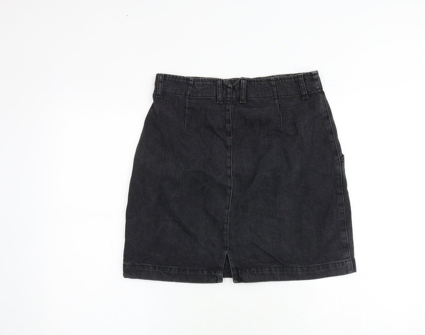 Topshop Womens Black Cotton A-Line Skirt Size 10 Zip