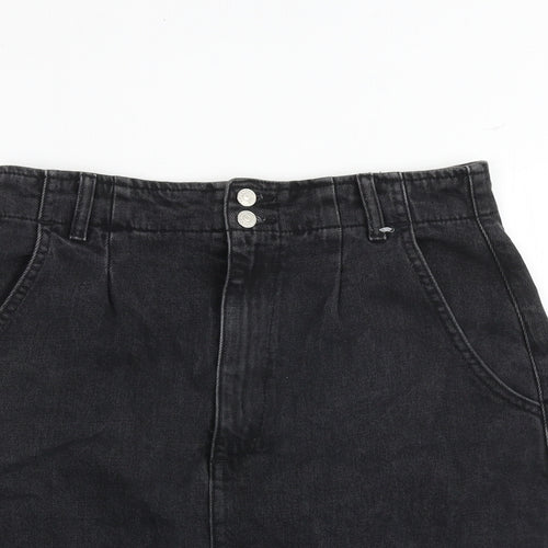 Topshop Womens Black Cotton A-Line Skirt Size 10 Zip