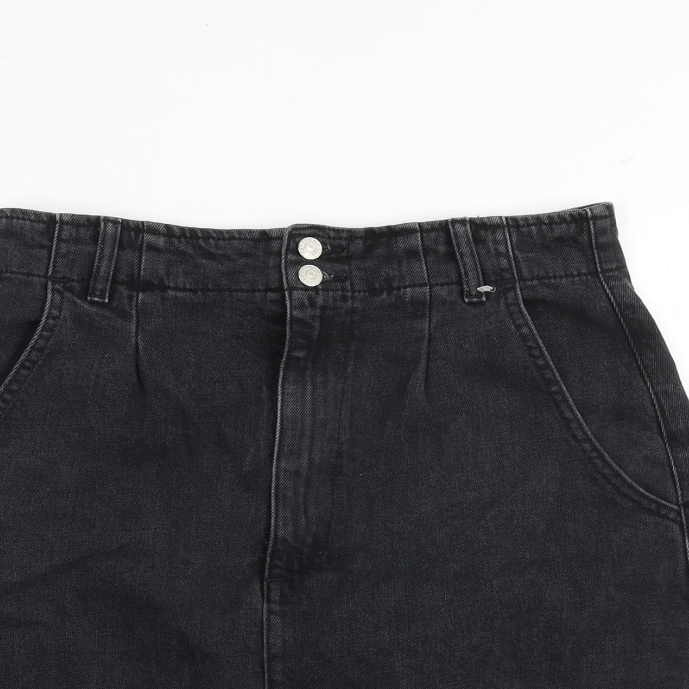 Topshop Womens Black Cotton A-Line Skirt Size 10 Zip