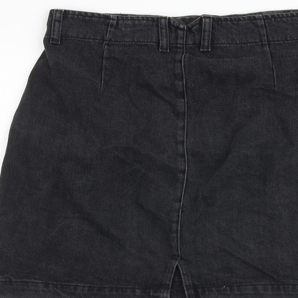 Topshop Womens Black Cotton A-Line Skirt Size 10 Zip
