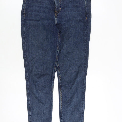 Topshop Womens Blue Cotton Skinny Jeans Size 28 in Regular Zip - Frayed Hem