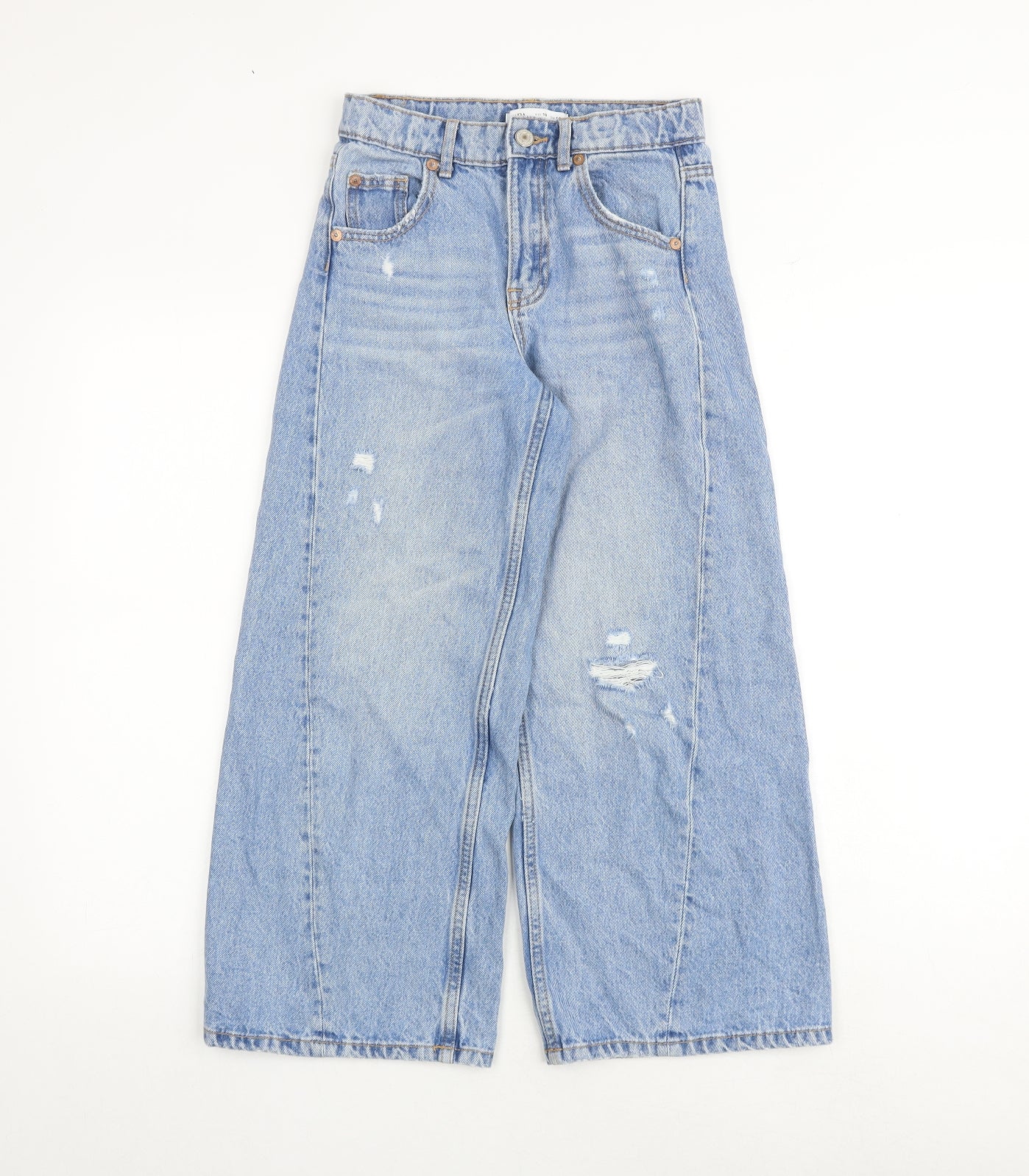Zara Girls Blue 100% Cotton Wide-Leg Jeans Size 10 Years Regular Zip