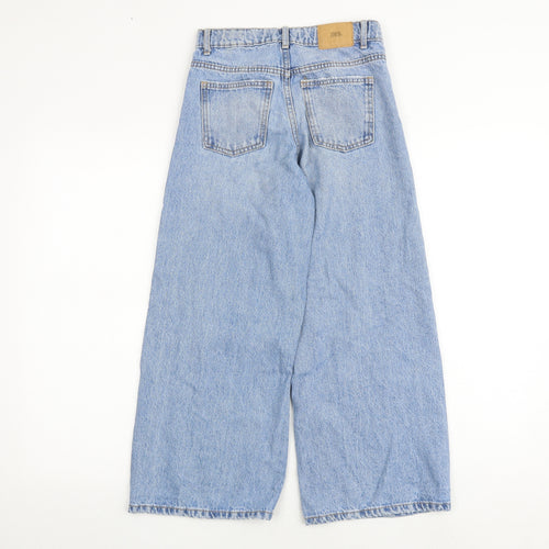 Zara Girls Blue 100% Cotton Wide-Leg Jeans Size 10 Years Regular Zip