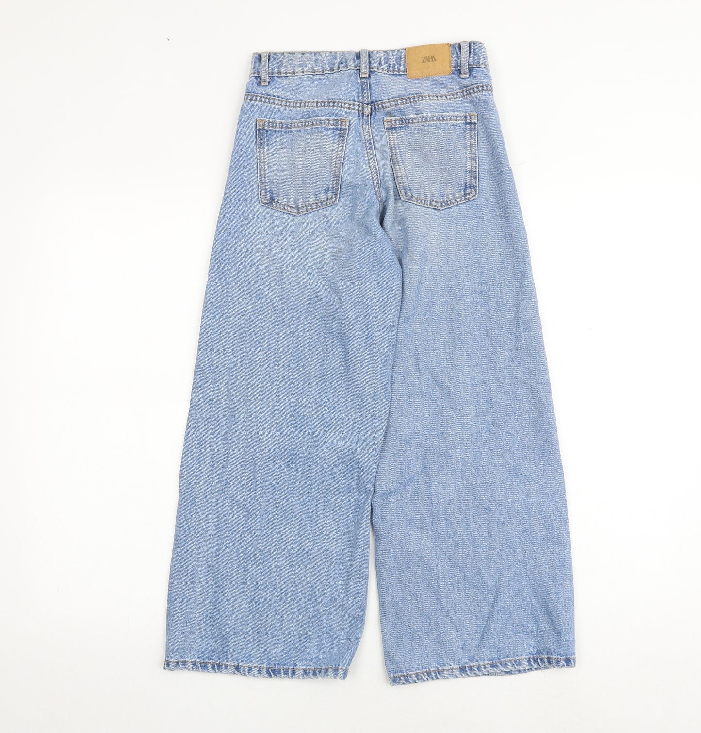 Zara Girls Blue 100% Cotton Wide-Leg Jeans Size 10 Years Regular Zip
