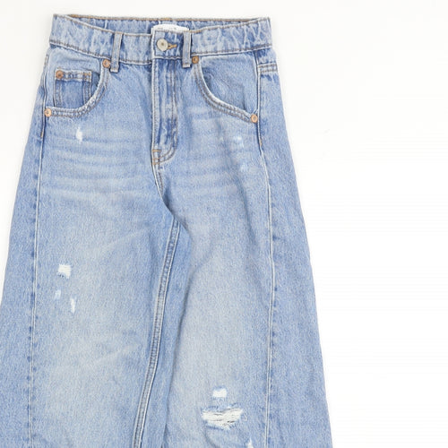 Zara Girls Blue 100% Cotton Wide-Leg Jeans Size 10 Years Regular Zip