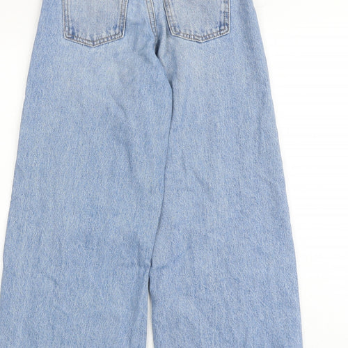 Zara Girls Blue 100% Cotton Wide-Leg Jeans Size 10 Years Regular Zip