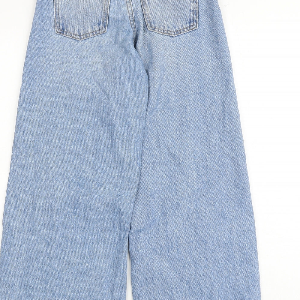 Zara Girls Blue 100% Cotton Wide-Leg Jeans Size 10 Years Regular Zip