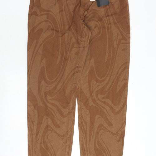Boohoo Mens Brown Geometric Cotton Straight Jeans Size 32 in Regular Button