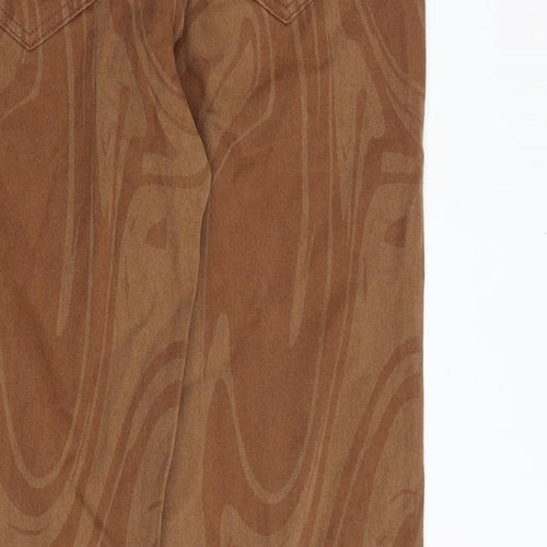 Boohoo Mens Brown Geometric Cotton Straight Jeans Size 32 in Regular Button