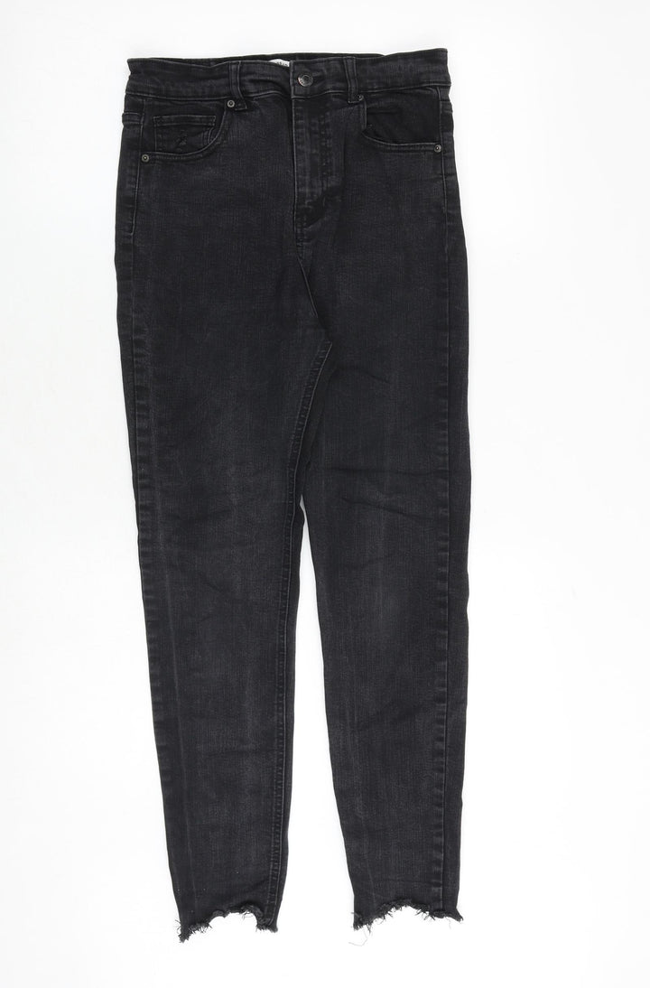 Pull&Bear Womens Grey Cotton Skinny Jeans Size 10 Slim Zip - Frayed Hem