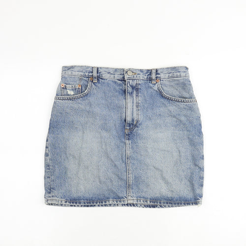 & Other Stories Womens Blue Cotton A-Line Skirt Size 10 Zip