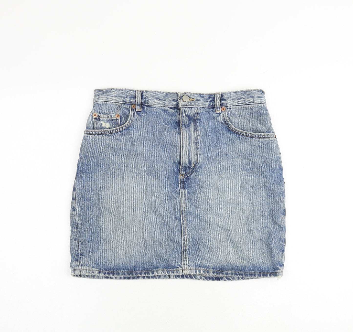 & Other Stories Womens Blue Cotton A-Line Skirt Size 10 Zip