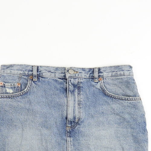 & Other Stories Womens Blue Cotton A-Line Skirt Size 10 Zip